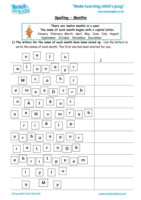 Worksheets for kids - spelling_-_months